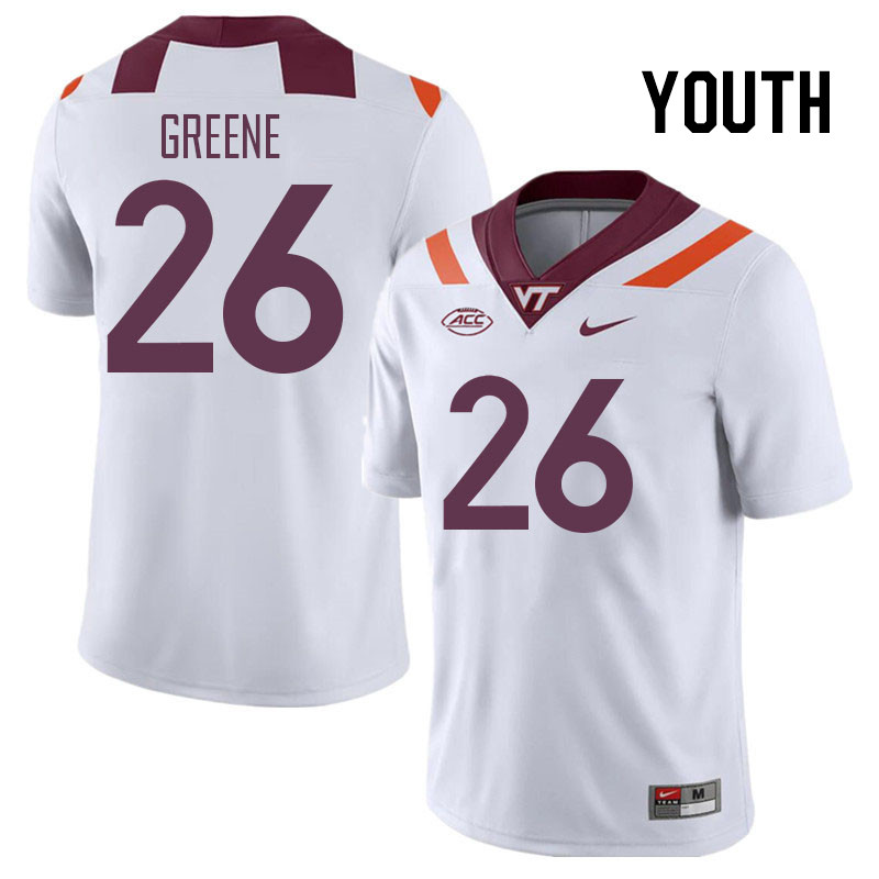 Youth #26 Ayden Greene Virginia Tech Hokies College Football Jerseys Stitched Sale-White